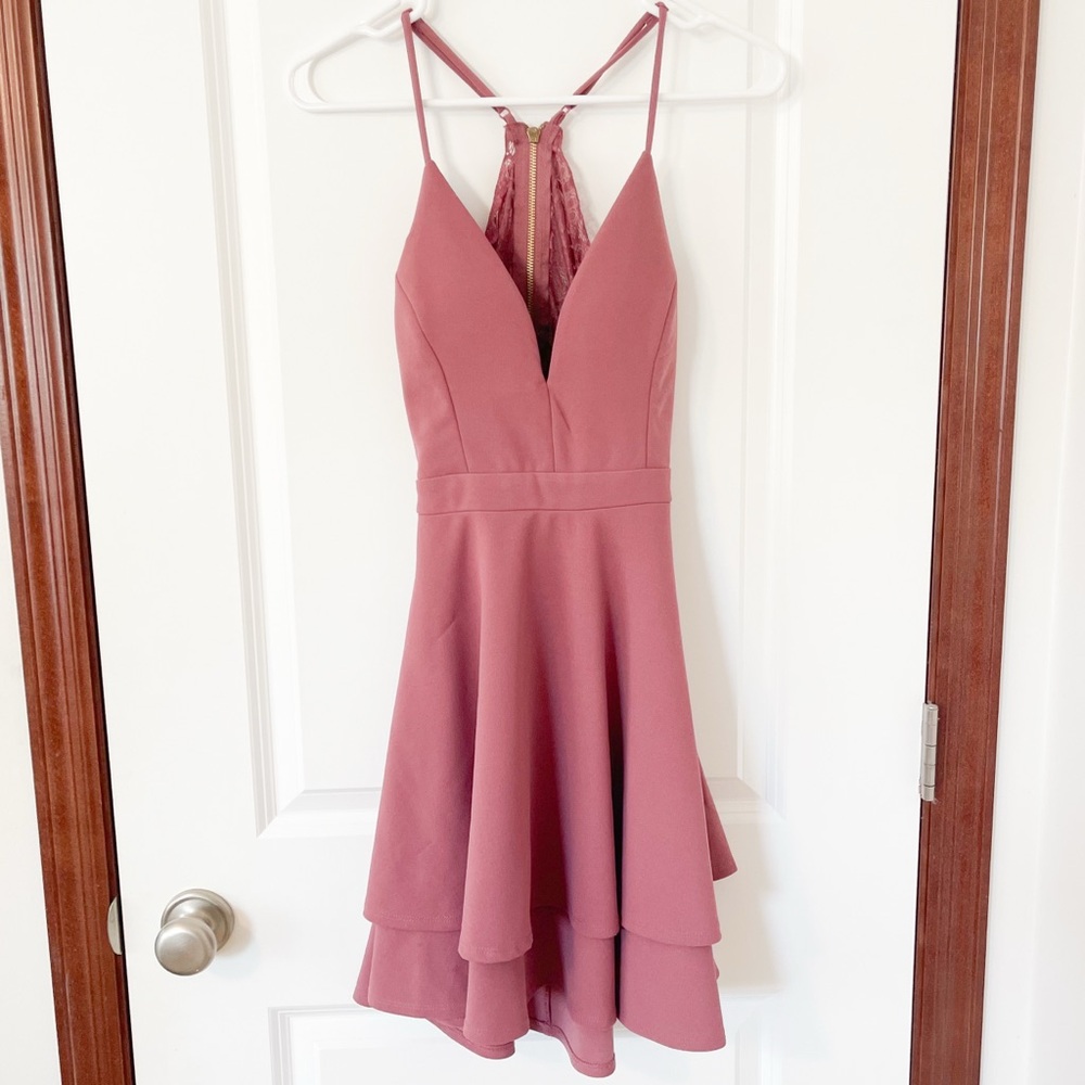 Emerald Sundae Mauve Layered Mini Dress